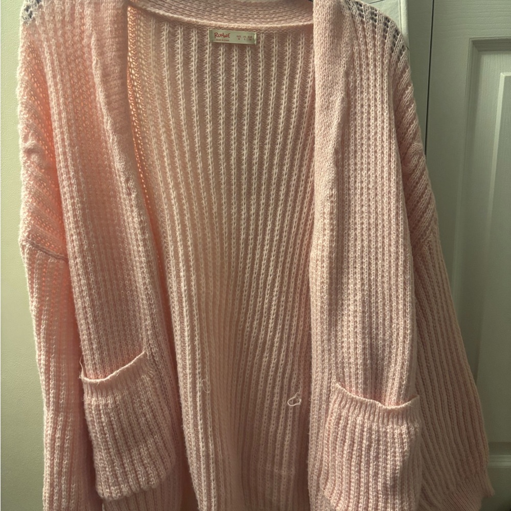 ROMWE Light Pink Open-Front Cardigan
